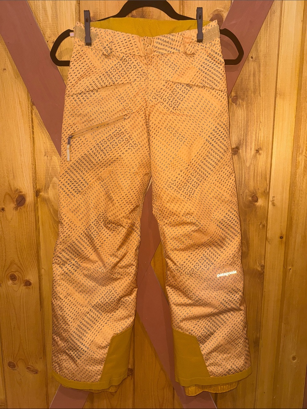 Patagonia Kids Tan Geometric Snow Pants with Mustard Accents